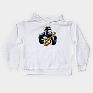 Gorilla playing saxophone Kids Hoodie